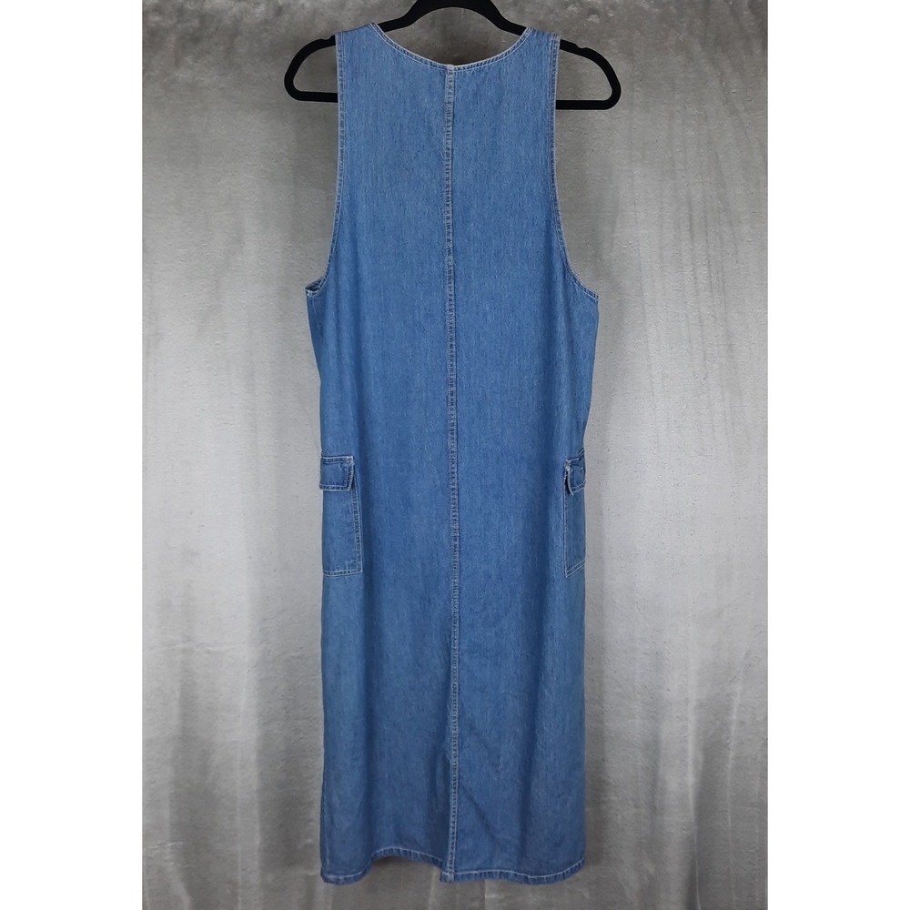 Vtg Denim Jumper Dress Maxi Button Front Cargo Pockets Medium Utility 90s Y2K - Picture 9 of 16